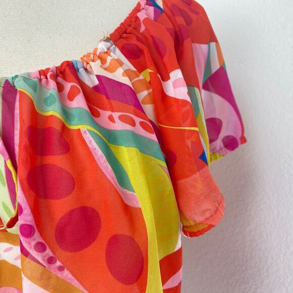 Colorful Sheer Chiffon Boho Blouse Large Boho Bold Op Art Whimsy Festival Resort - Picture 4 of 8